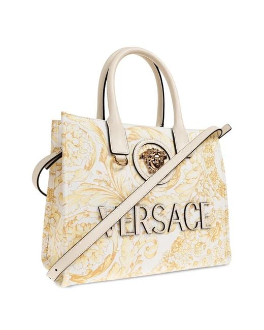 Versace Natural Small La Medusa Printed Canvas Tote Bag