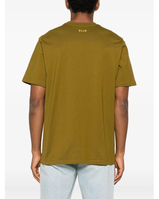 MSGM Green Embroidered-Logo T-Shirt for men