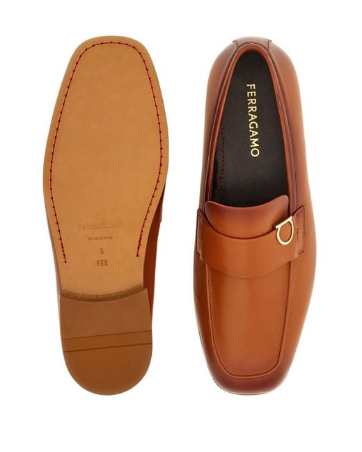 Ferragamo Brown Gancini-charm Leather Mocassin Loafers for men
