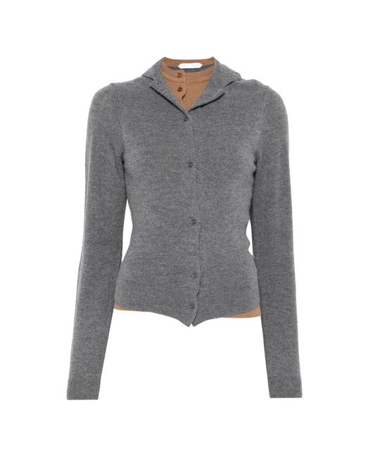 August Barron Gray Layered-Design Buttoned Cardigan