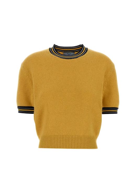 Prada Yellow Striped-Trim Sweater