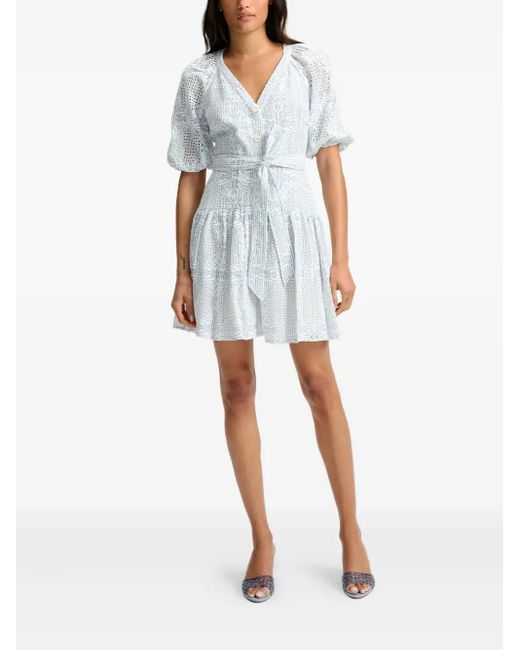 Veronica Beard Blue Bobbie Puff-Sleeve Dress