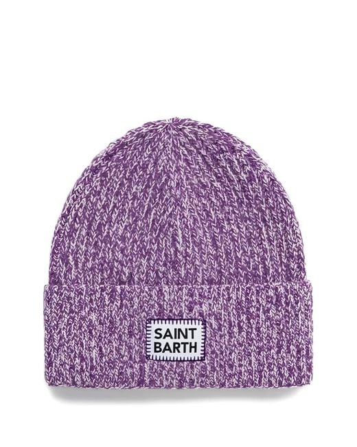 Mc2 Saint Barth Purple Logo-Label Beanie Hat