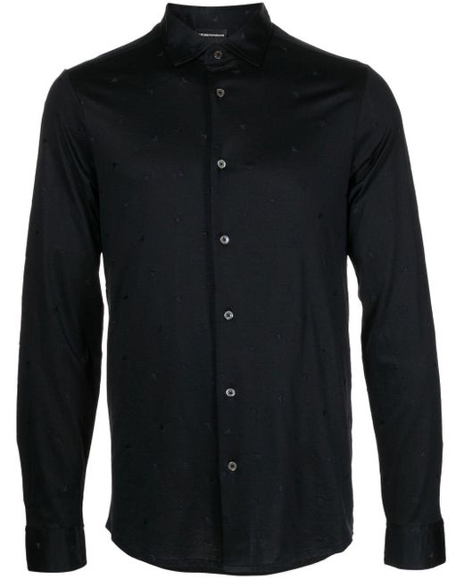 Hombre Ropa de Camisas de Camisas informales de botones Camisa con logo bordado Emporio Armani de Algodón de color Negro para hombre 