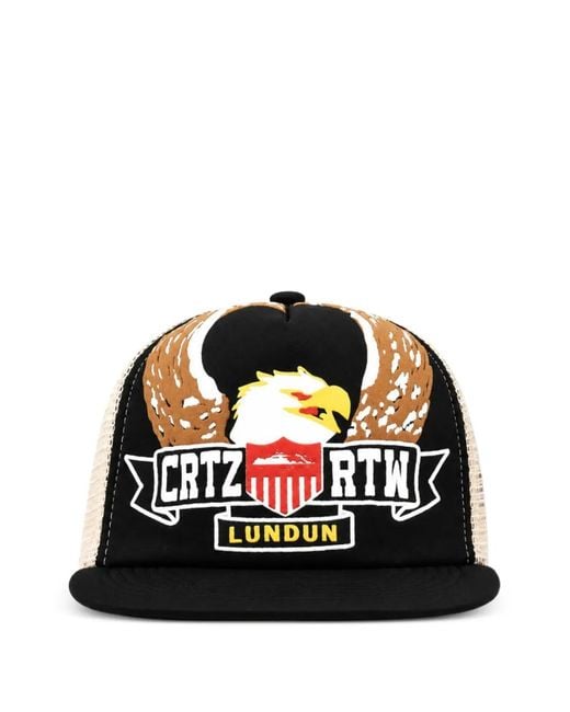 corteiz Black Dipset Logo-Print Trucker Cap