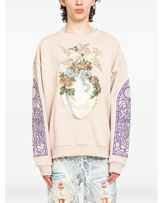 Who Decides War Natural Embroidered-Detail Crew-Neck Sweatshirt for men