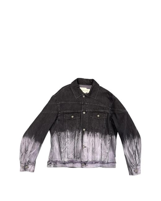 Feng Chen Wang Black Disstressed-Effect Tie-Dye Denim Jacket