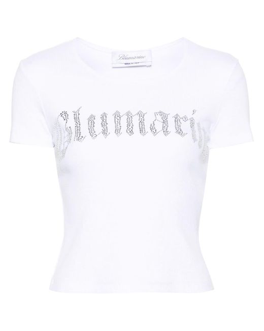 Blumarine T-shirt Verfraaid Met Stras in het White