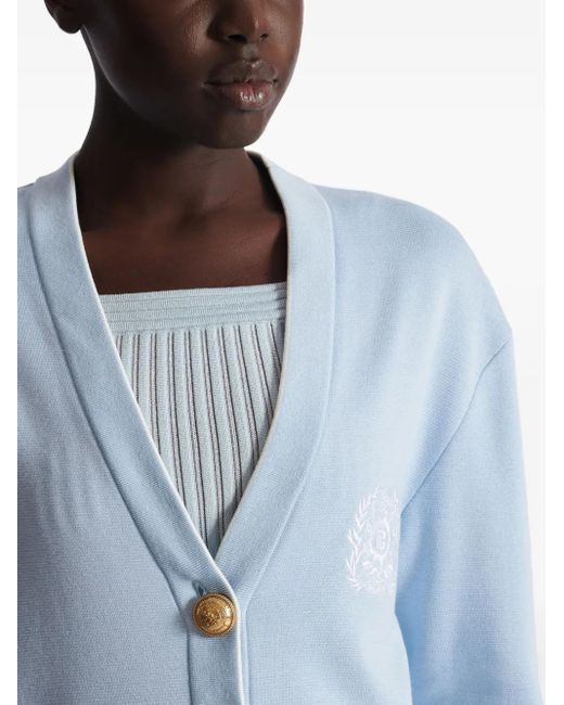 Balmain Emblem Button Cardigan Blue