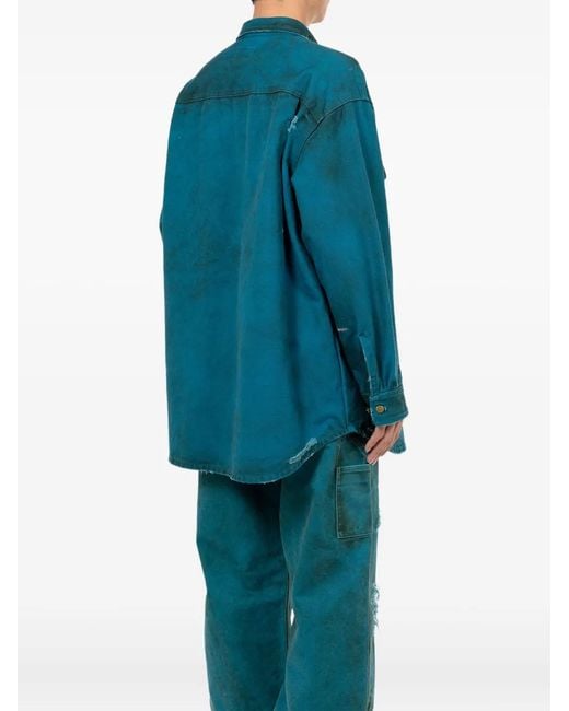 KAMIYA Blue Distressed Pocket Shirt for men