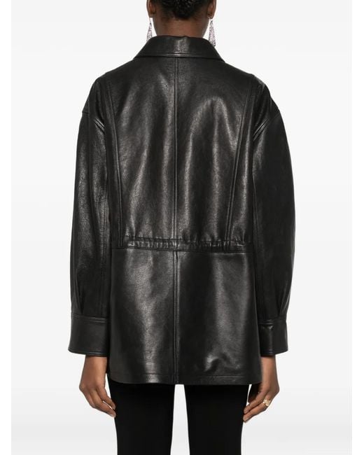 Arma Black Maeve Flap-Pockets Leather Jacket
