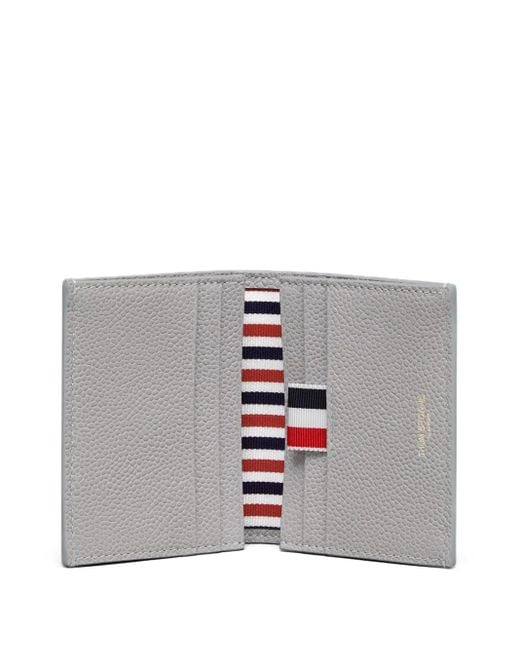 Thom Browne Gray Pebble-Grain 4-Bar Double Card Holder