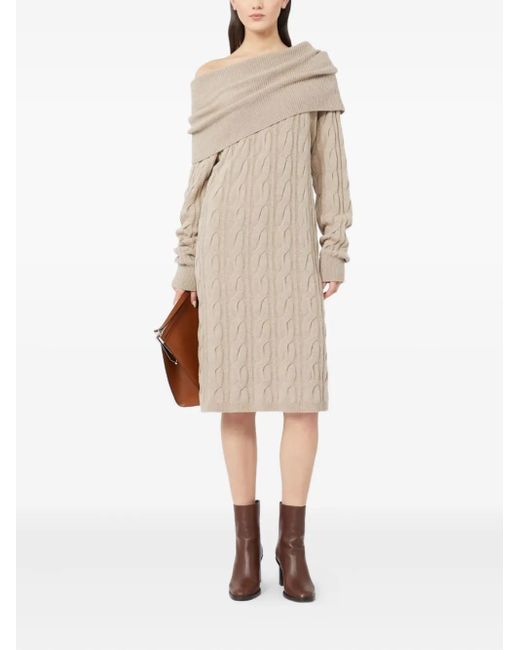 Max Mara Natural Cable-Knit Off-Shoulder Midi Dress