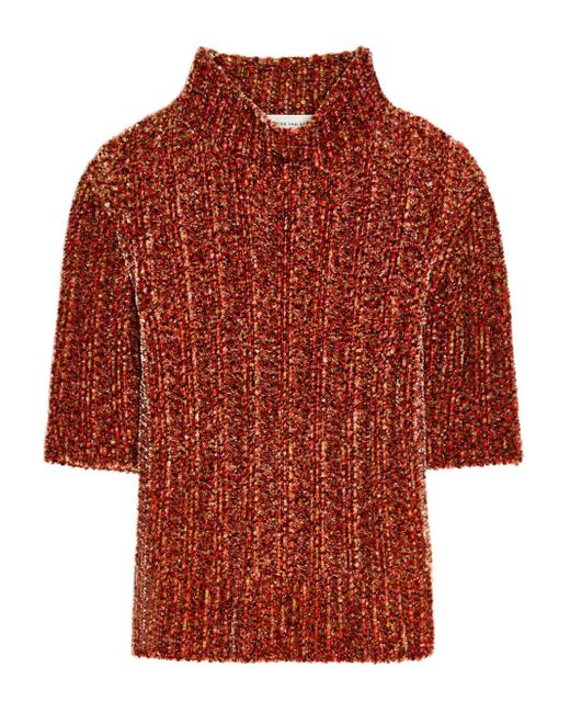 Dries Van Noten Red Short-Sleeved Ribbed Sweater