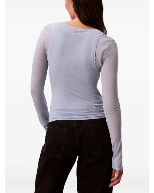 Calvin Klein Blue Long-Sleeve Double-Layer T-Shirt