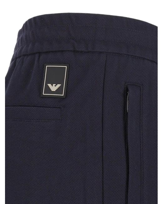 Emporio Armani Blue Jersey Piqué Travel Essential Pants for men