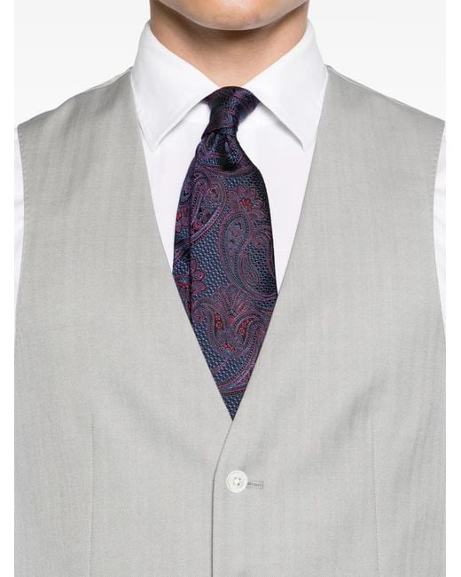 Corneliani White Herringbone-Pattern Virgin Wool Waistcoat for men