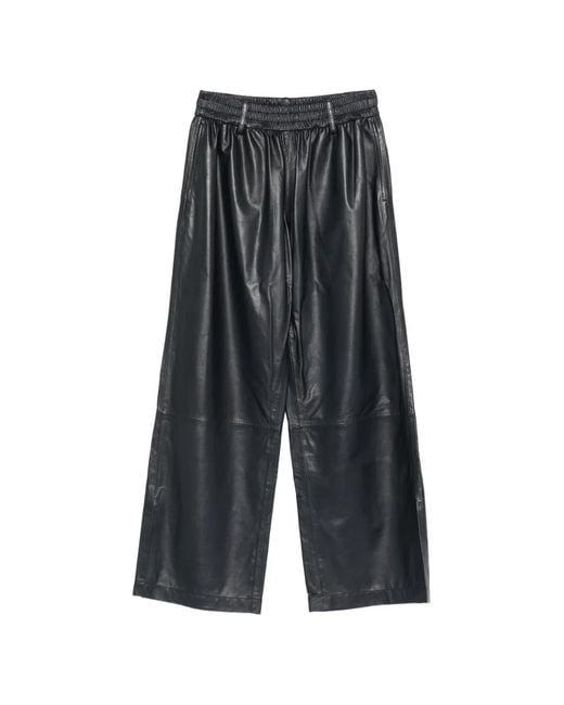 UTZON Gray Elasticated-Waist Leather Trousers