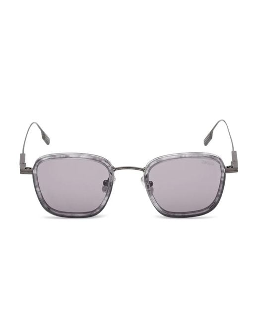 Zegna Gray Striped-Pattern Square-Frame Sunglasses for men