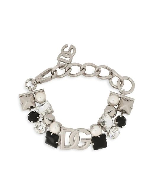 Dolce & Gabbana Metallic Vlogo Rhinestone Bracelet