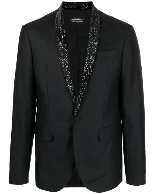DSquared² Black Metallic-detail Single-breasted Blazer for men