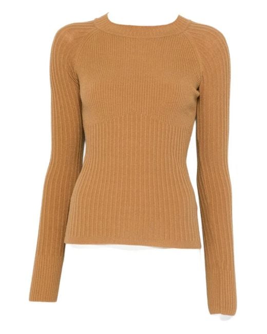 Patrizia Pepe Brown Ribbed fitted sweater