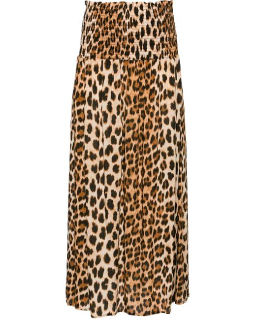 Liu Jo Natural Leopard-print Shirred Midi Skirt