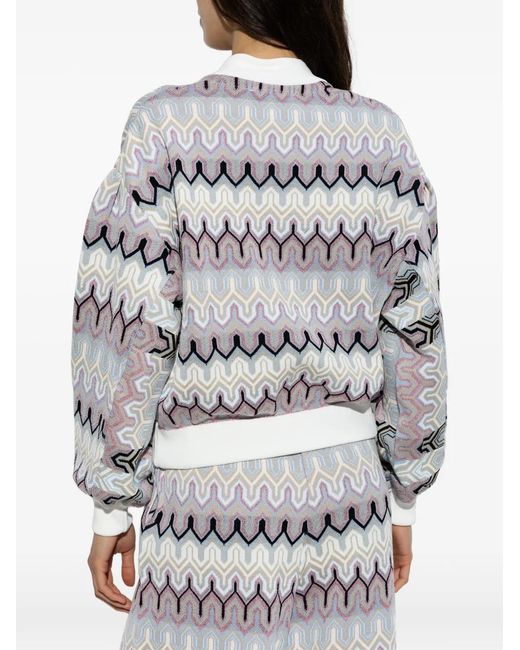 Akep White Zigzag-Knit Zip-Up Jacket