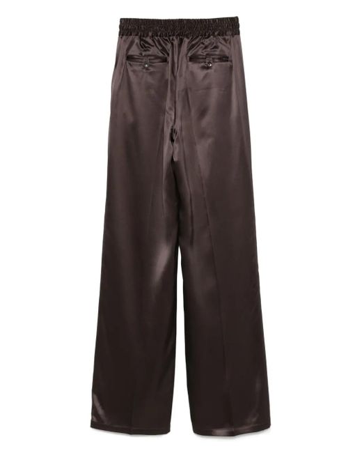Kiton Brown Drawstring Silk Straight Trousers