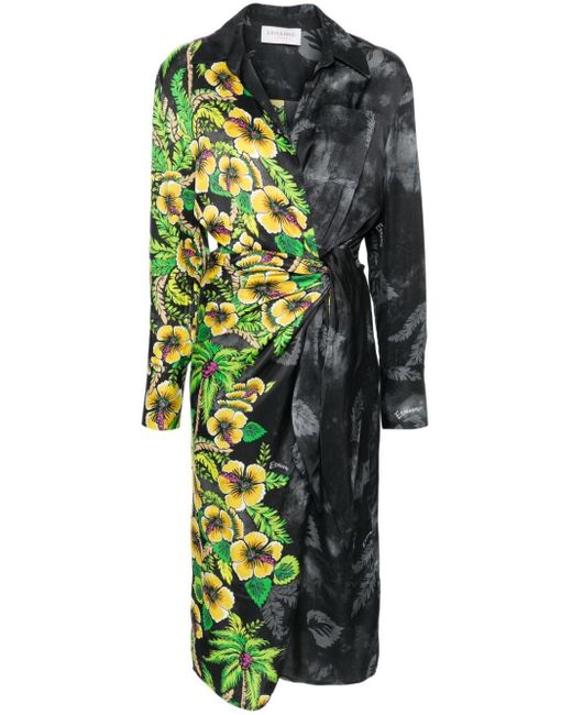 ERMANNO FIRENZE Green Floral-print Wrap Midi Dress