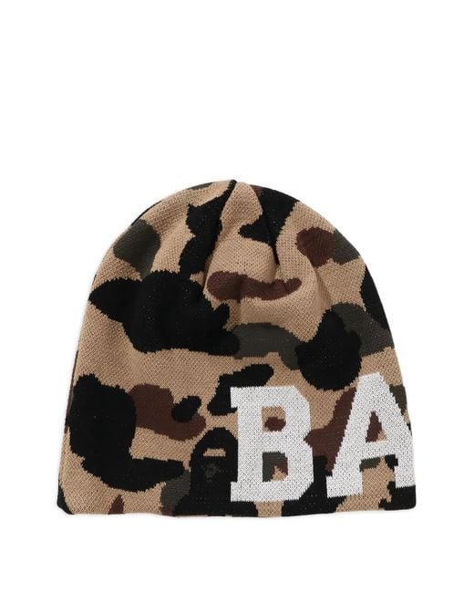 A Bathing Ape Black Camouflage-Pattern Cotton Beanie Hat