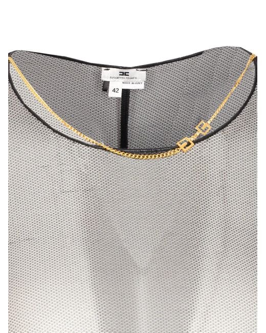 Elisabetta Franchi Gray Mesh Long-Sleeve Bodysuit