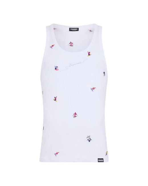DSquared² White Embroidered Ribbed Tank Top for men