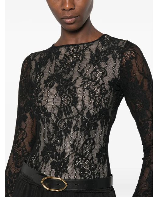 Zimmermann Black Lace-Panelled Long-Sleeve Bodysuit