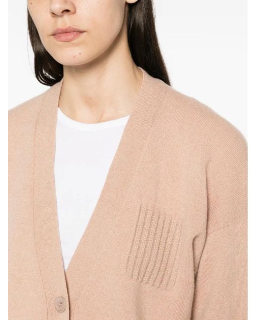 Peserico Natural Beaded-Pocket V-Neck Cardigan