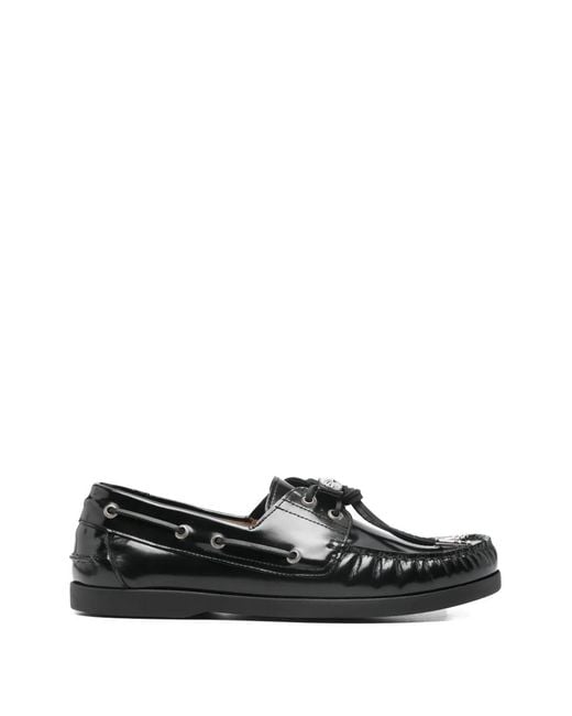 Toga Virilis Black Embellished Leather Boat Shoes for men