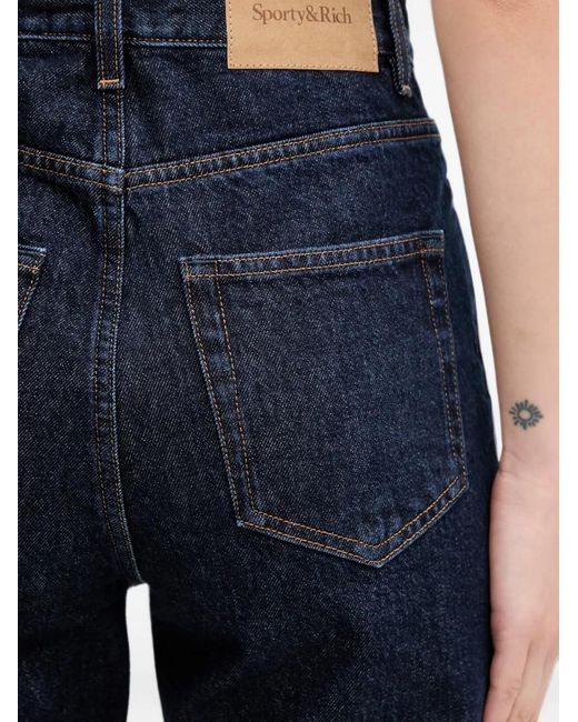 Sporty & Rich Blue Logo-Patch Straight-Leg Jeans