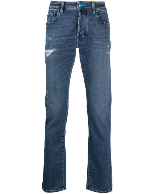 Jacob Cohen Blue Ripped Straight-Leg Jeans for men