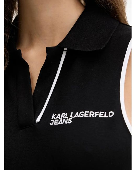 Karl Lagerfeld Black Sleeveless Polo-Collar Mini Dress With Embroidered Logo