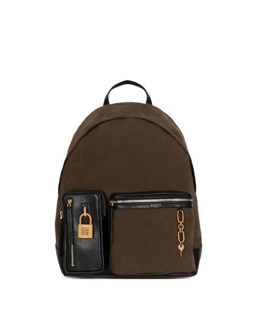 Balmain Brown Pulse Calfskin And Nylon Backpack for men