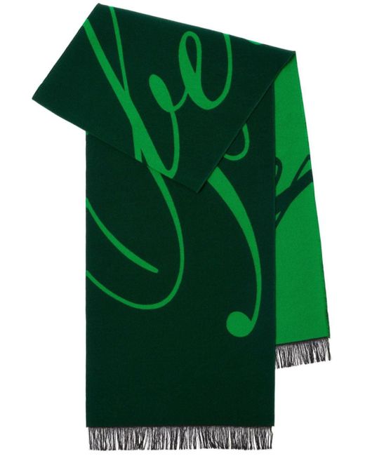 Burberry Green Logo-print Fringed Scarf