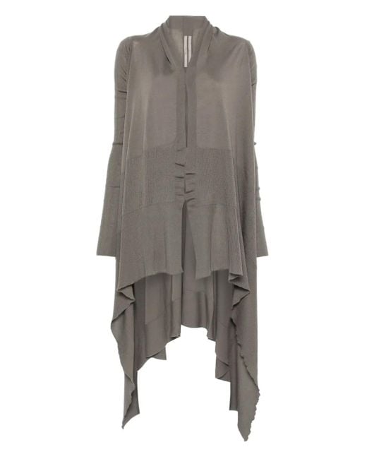 Rick Owens Gray Ribbed Asymmetric Wool Coat