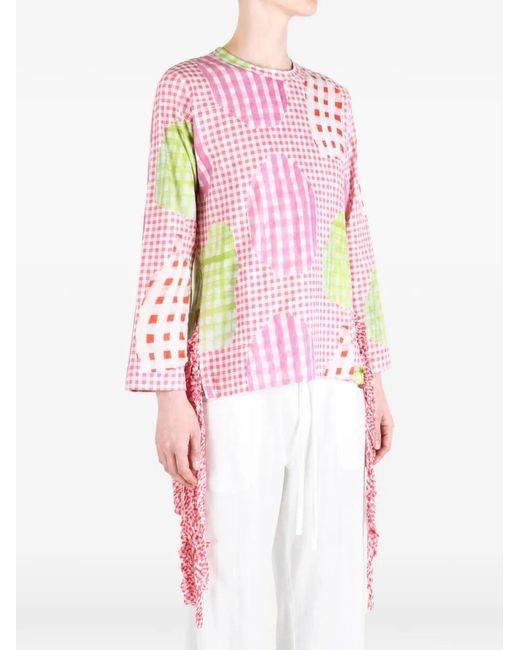 Comme des Garçons Pink Gingham Ruffled Top