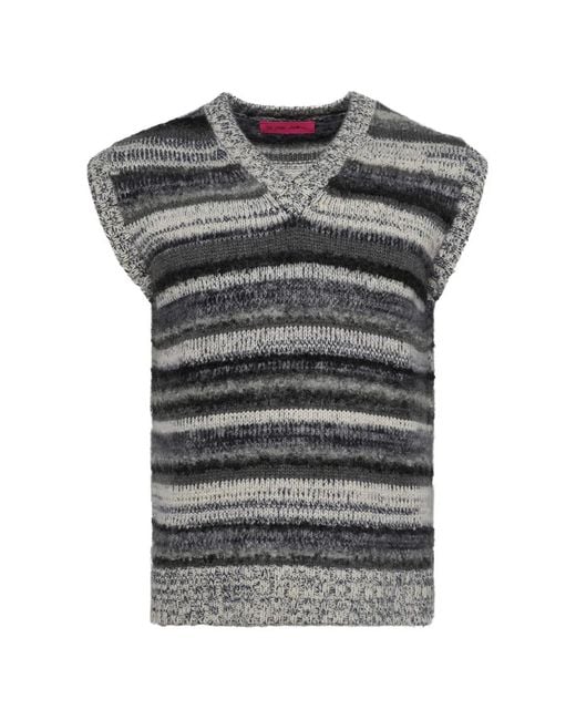 The Elder Statesman Gray Stripe-Pattern Vest for men