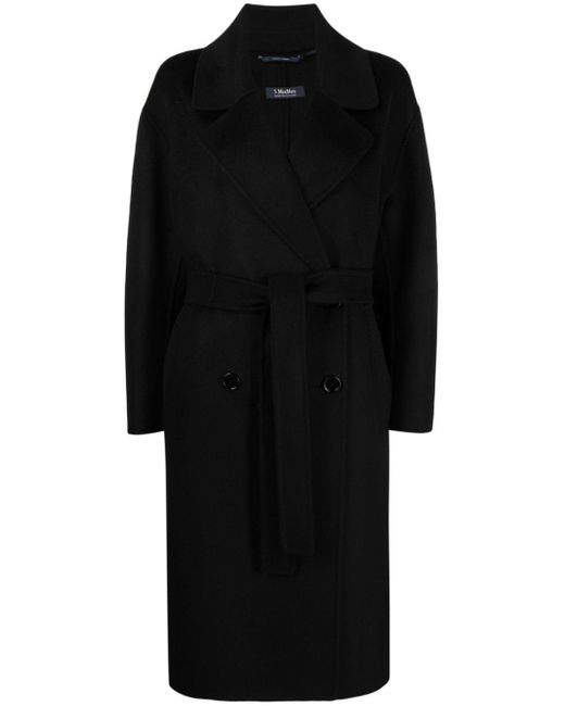 Max Mara Black Belted Double-breasted Wool-blend Coat