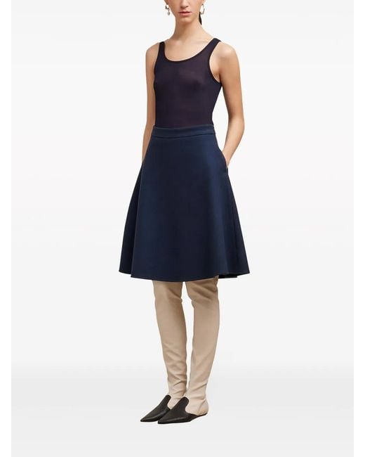AMI Blue Viring-Wool Blend A-Line Skirt