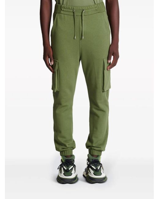 Balmain Green Logo-Print Cargo Track Pants for men