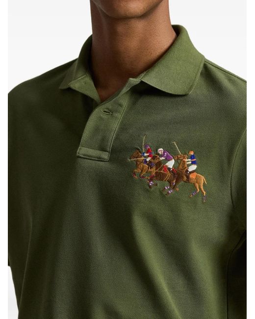 Polo Ralph Lauren Green Embroidered Triple-Pony Polo Shirt for men