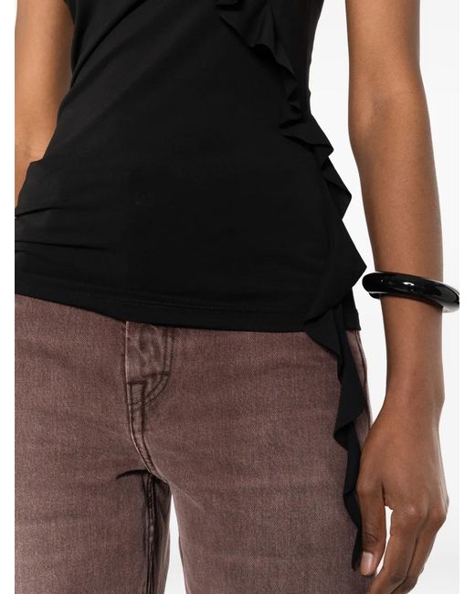 Pinko Black Ruffled One-Shoulder Top