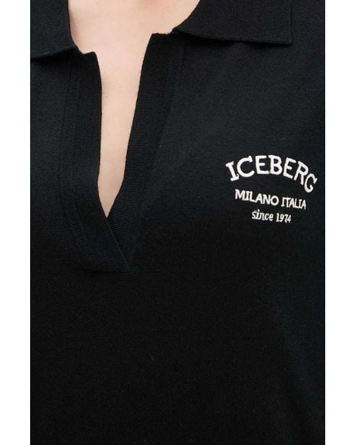 Iceberg Black Polo-Neck Midi Dress